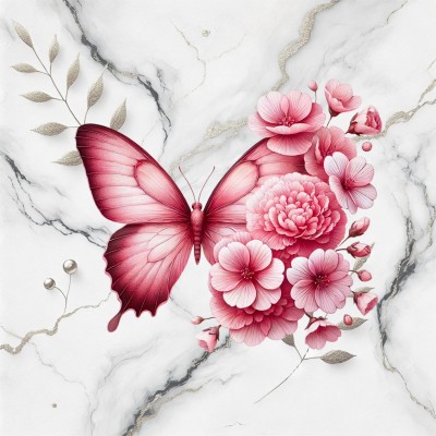 L1802 Panel Różowy MOTYL marmur  49X49 OXFORD