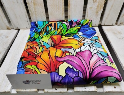 KP2004 KWIATY witraż jersey wiskoza DuCy