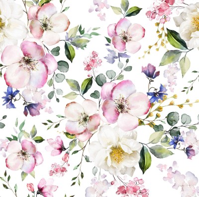 KP2004 Delikatne kwiatuszki na bieli single jersey DuCY