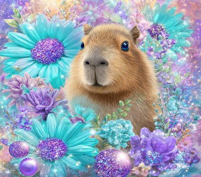 M2303 Panel poduszkowy KAPIBARA kwiat brokat 49x49 welur tapicerski