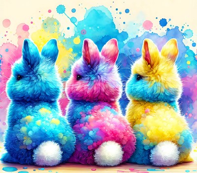 M2303 Panel poduszkowy trzy KRÓLIKI farba 49x49 welur tapicerski