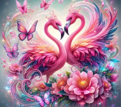 C2906 Flamingi kwiaty 49x49 welur tapicerski