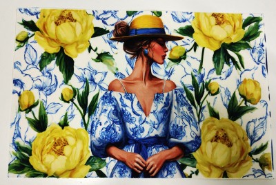 L2307 Panel kosmetyczka Kobieta Grecja kwiaty 20x30 welur tapicerski 